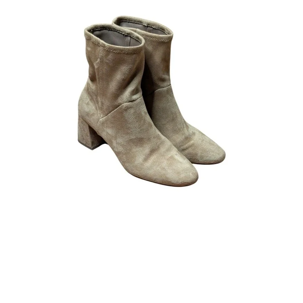 Boden Cara Taupe Stretch Sock Ankle Boots Block Heel Size 39/ 8US minimalist
